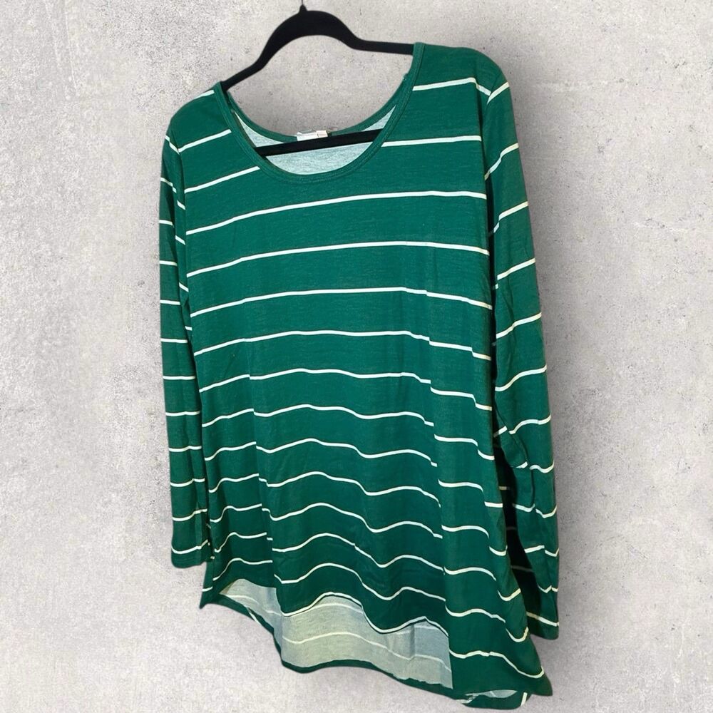 LuLaRoe Lynnae Long Sleeve Shirt-Size 2XL- Green And White Stripe Print-NWT